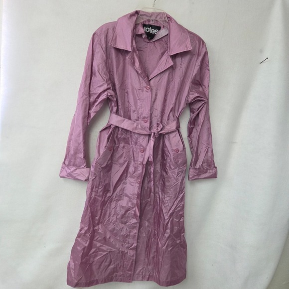 totes Jackets & Blazers - Totes Raincoat Women 12 Mauve Pink Vintage Belted Hooded Trench Coat Longline
